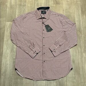 Mens NWT WRK‎ Rest Karma Gingham Burgundy Flip Cuff Button Down Stretch Shirt